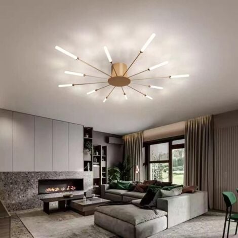 COMELY Plafonnier LED moderne 12  têtes plafonnier semi-encastré lustres dorés éclairage de plafond pour chambre salon cuisine salle à manger restaurant , Diamètre 80 cm