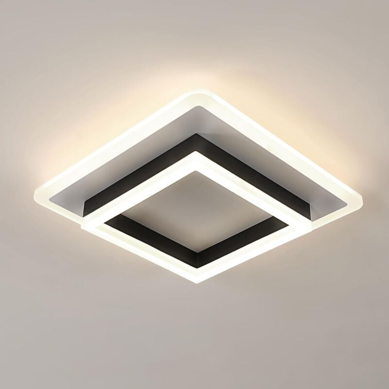 Plafonnier led Moderne, 30W 3375LM Lampe de Plafond Noir Carré, Luminaire Plafonnier led pour Salon Couloir Coucher Salle de Bains Cuisine, 4500K