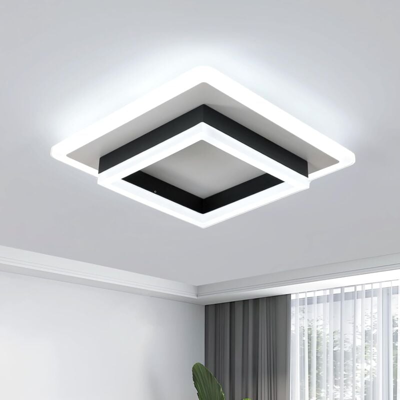 Plafonnier led Moderne, 30W 3400LM Lampe de Plafond Carré Noir, Luminaire Plafonnier led en Acrylique pour Chambre à Coucher Salon Couloir Cuisine,