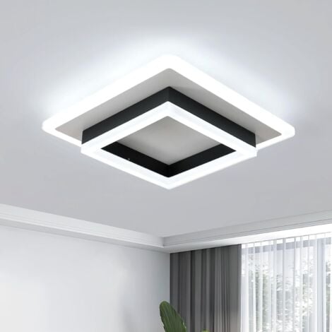 COMELY Plafonnier LED Moderne, 30W 3400LM Lampe de Plafond Carré Noir, Luminaire Plafonnier LED en Acrylique pour Chambre à Coucher Salon Couloir Cuisine, 6500K Lumière Blanche Froide, 30CM [Classe én