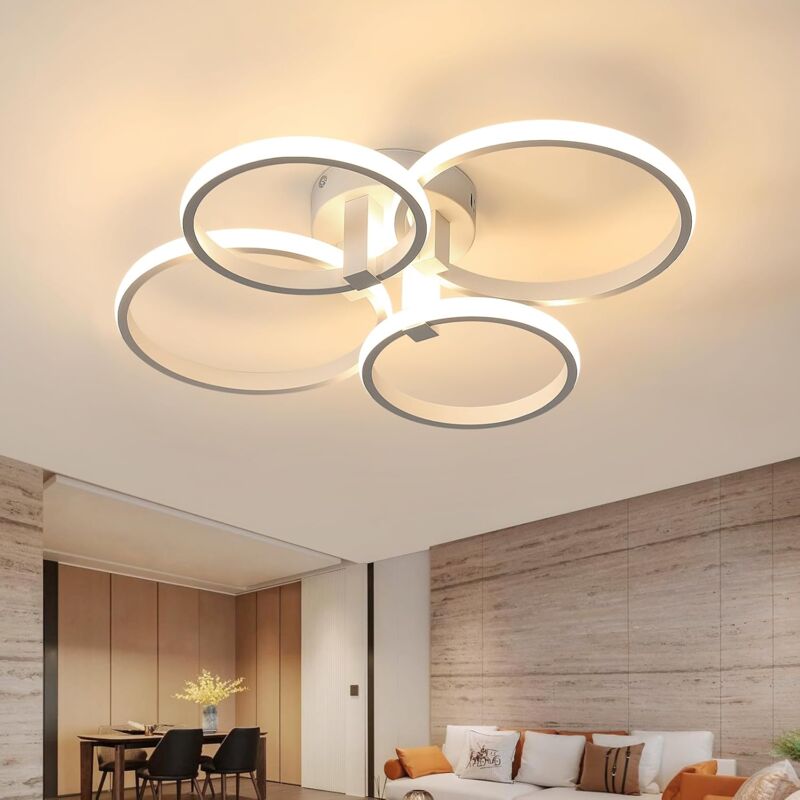 Plafonnier led Moderne 48W - Lampe de Plafond Rond 5400LM, Intérieur en Acrylique et Métal, Idéal Salon, Chambre, Cuisine, Salle à Manger - Blanc