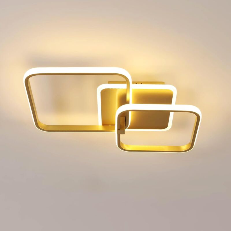 Plafonnier led Moderne, 54W 6075LM Lampe de Plafond Salon Or, Luminaire Plafonnier en Acrylique Carré pour Chambre à Coucher, Couloir, Cuisine, Blanc