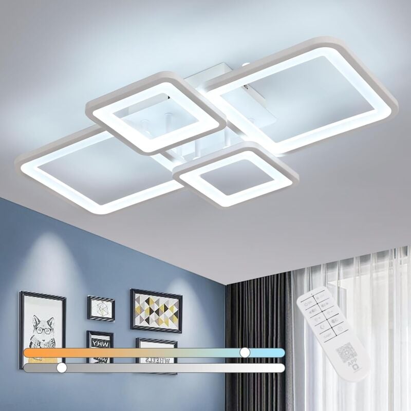 Comely - Plafonnier led Moderne, 54W Lampe de Plafond led Dimmable avec Télécommande/APP, 3000K-6500K, Carré Luminaire Plafonnier pour Salon,