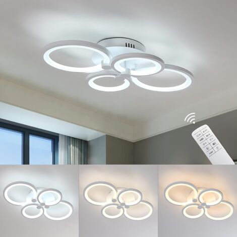 Comely – Plafonnier LED moderne 60W – 4800 lm – Télécommande et contrôle APP – 4 anneaux – Aluminium et acrylique – Température de couleur 3000-6500K