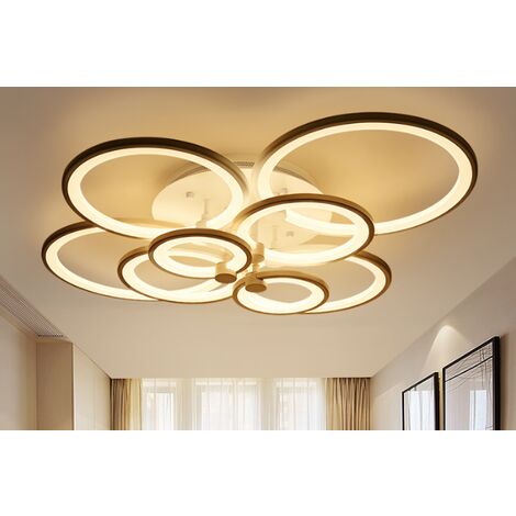 COMELY Plafonnier LED moderne à anneaux circulaires Plafonnier de salon 3000K-6500K Dimmable avec télécommande Chambre à coucher Plafonnier intérieur,280° anneau extérieur illuminé,Blanc,8 anneaux/105