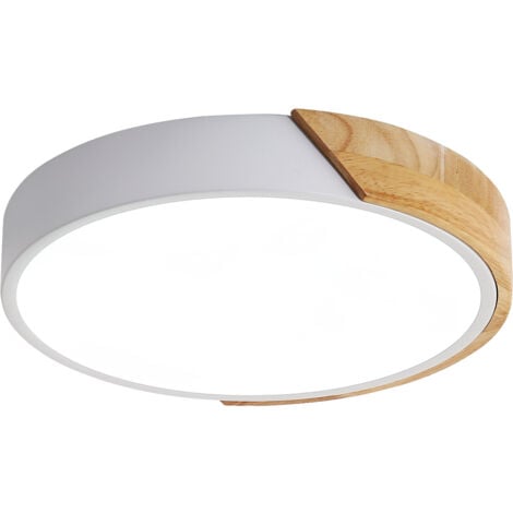 COMELY Plafonnier LED Moderne Bois Rond 24W 2400LM,Blanche Froide 6500K,Design Macaron, Éclairage pour Chambre Cuisine Salon Balcon Couloir, 30x5x30cm (Blanc)
