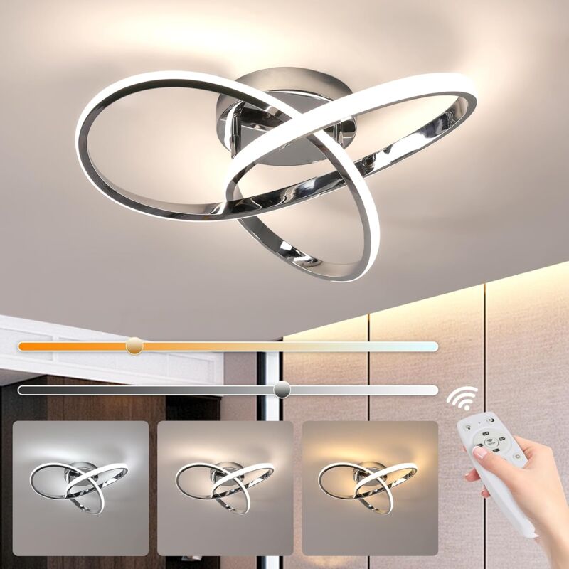 COMELY Plafonnier LED Moderne en Forme de Trèfle, Luminaire de Plafond LED Dia 40cm pour Salon, Cuisine, Chambre, Balcon, Couloir - 36W - Chrome
