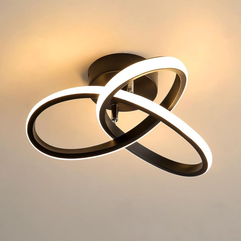 Plafonnier led Moderne, Lampe de Plafond 22W 2500LM, Lustre pour Chambre, Salon, Couloir, Diamètre 25cm - Noir - Lumière Chaude 3000K - Comely