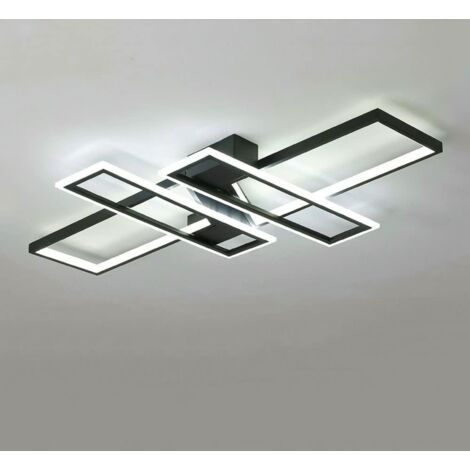 COMELY® Plafonnier LED Moderne Rectangle,Noir en Métal Fer, Lustre Lumière pour Salon Chambre Cuisine Maison, Luminaires 116W, W120x80xH6cm