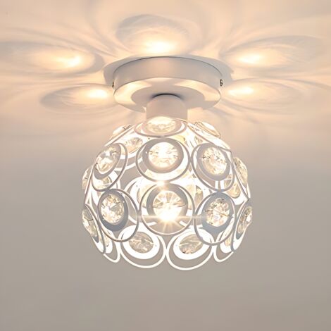 Comely – Plafonnier LED semi-encastré en cristal – Abat-jour blanc en métal – Compatible E27 – Pour espaces de 5-15m² – Éclairage moderne décoratif
