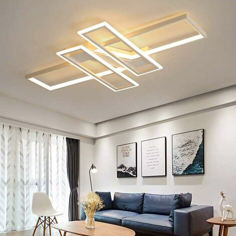COMELY Plafonnier moderne en métal, dimmable, à LED, pour le salon, avec télécommande, pour la chambre à coucher, avec abat-jour acrylique (blanc)