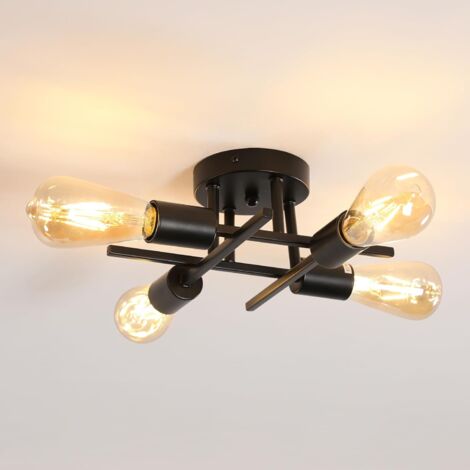 COMELY Plafonnier Noir 4 Lumières, Design Industriel Moderne en Métal, Lampe de Plafond Vintage pour Salon, Chambre, Cuisine, Bar, Café (Sans Ampoules)