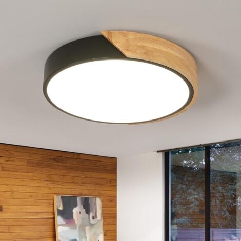 COMELY® Plafonnier LED Bois 30W Lampe de Plafond Moderne Ronde Parfait pour Chambre Salle de Bain Cuisine Salon Bureau Ø30cm Luminaire Blanc Neutre 4500K （Noir）