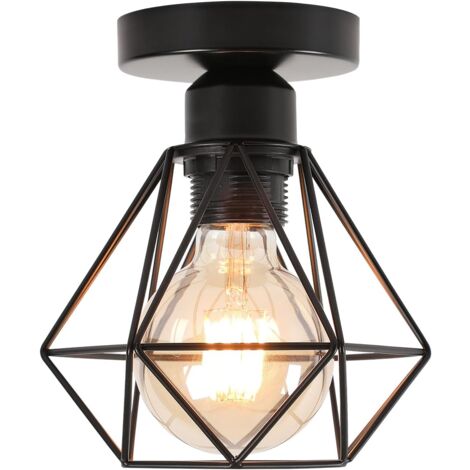 COMELY Plafonnier Vintage Industriel, Douille E27, Cage en Métal Rétro, Luminaire de Plafond Suspendu, Idéal pour Salon, Cuisine, Chambre, Café, Bar - 1 Pièce - Noir - Diamètre 16 cm - Ampoule Non Inc