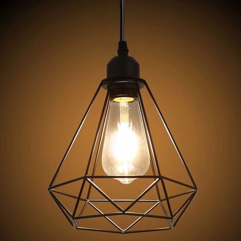 COMELY Retro Industrie Pendelleuchte, Kreatives Käfigdesign, E27 Fassung, 20 cm, 1 Meter einstellbares Seil, ideal für Restaurant, Balkon, Bar, Flur, Café - Schwarz (Glühbirne nicht inbegriffen)