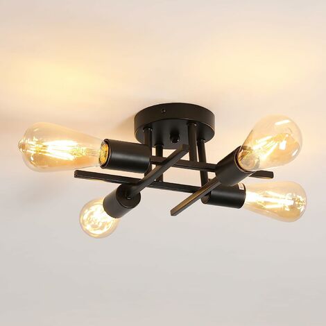 COMELY Schwarze Deckenleuchte mit 4 Lichtern, Modernes Industriedesign aus Metall, Vintage-Deckenlampe für Wohnzimmer, Schlafzimmer, Küche, Bar, Café (Ohne Glühbirne)