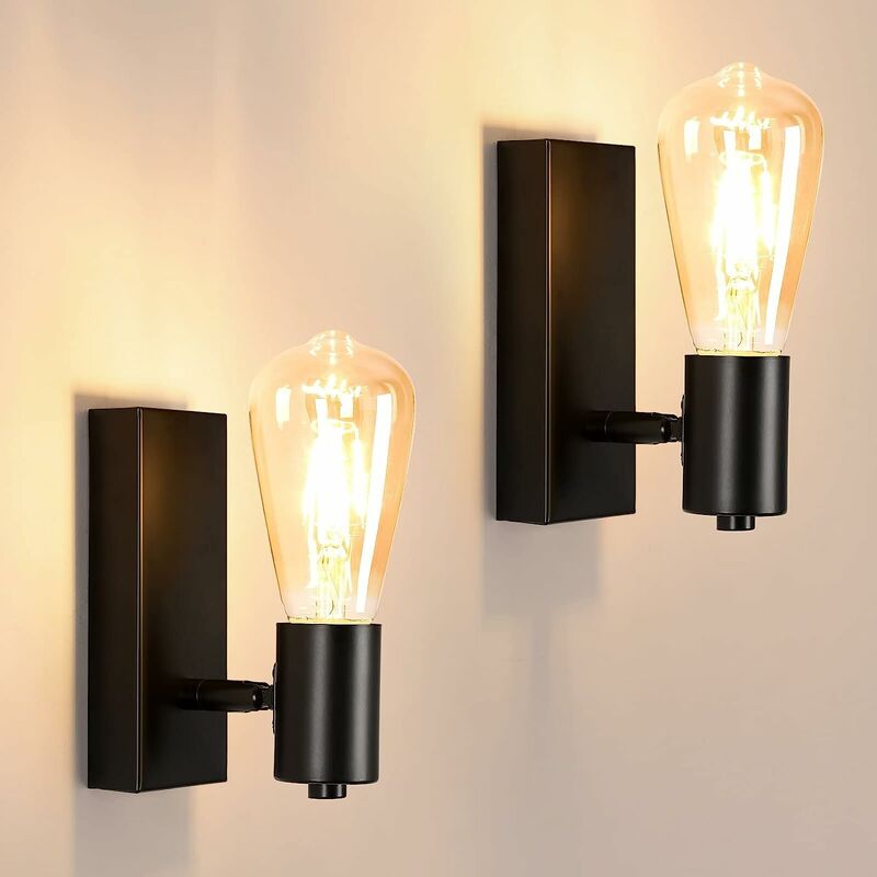 Image of Set di 2 lampade da parete industriali, faretti E27 vintage orientabili - nero, ideale per soggiorno, camera da letto, cucina, scale, corridoio