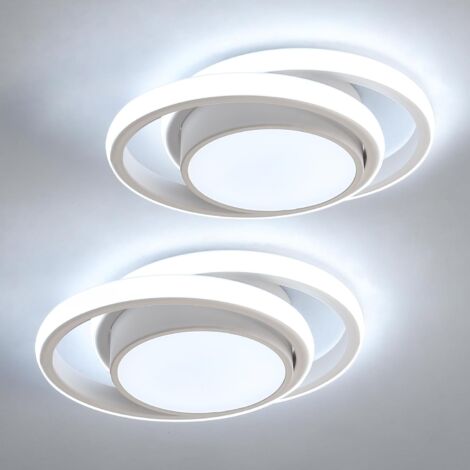 COMELY Set di 2 Plafoniere LED Bianche, Lampada da Soffitto Moderna 32W, Plafoniera Rotonda per Cucina Camera da Letto Corridoio Ufficio Soggiorno, Lunghezza 27cm (Luce Bianca Fredda 6500K)