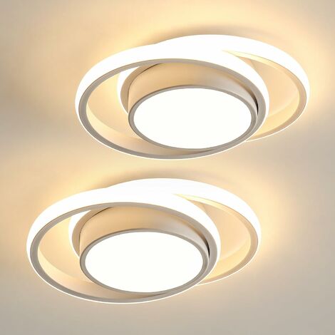 COMELY Set di 2 Plafoniere LED Bianche, Lampada da Soffitto Moderna 32W, Plafoniera Rotonda per Cucina Camera da Letto Corridoio Ufficio Soggiorno, Lunghezza 27cm (Luce Calda 3000K)