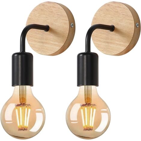 COMELY Set of 2 Indoor Wall Sconces, E27 Wooden Wall Lamps, Wall Light for Living Room, Bedroom - Black (Bulb Not Included)