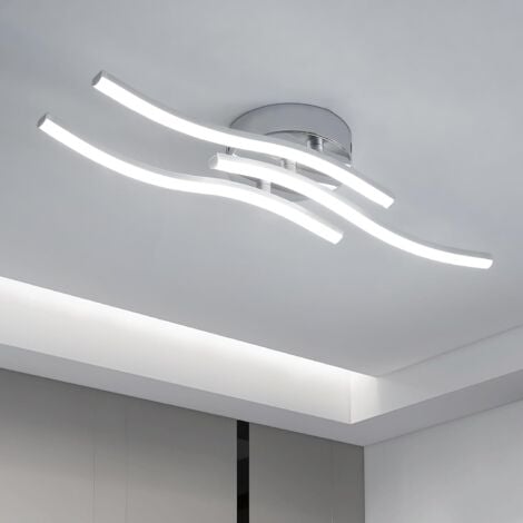 COMELY Silver LED Ceiling Light, Integrated Luminaire in Wave Shape, 18W LED 220V IP20, Modern Ceiling Light for Living Room or Kitchen (Neutral White 4000K)