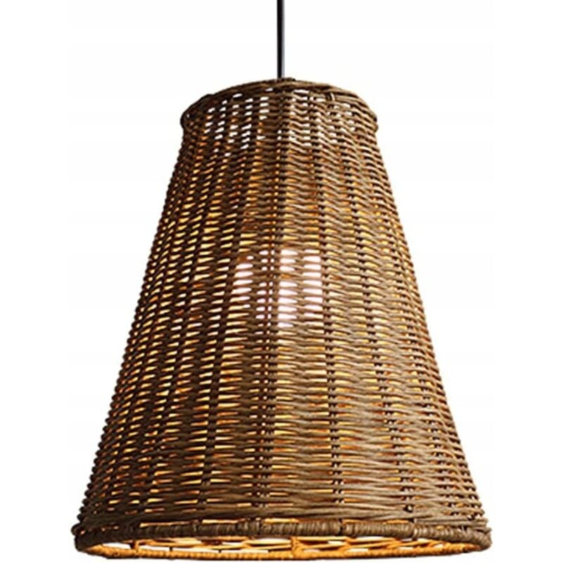 Suspension en Bambou Tressé, Dimensions : D2318cm, Base Noire, Douille E27, Câble de Suspension 1.2m(Sans Source Lumineuse) - Comely