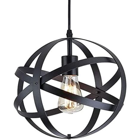 COMELY Suspension Industrielle Vintage E27 Métal Lustre de Cuisine avec Câble Réglable 100CM Pour Escalier Cuisine Salon Café Hôtel - Noir (Ampoule non incluse)