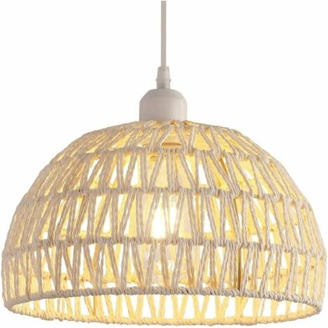 COMELY Suspension Luminaire Rotin Moderne, Blanc Lustre Abat-jour Naturel en Rotin, Lampe Suspendue Réglable en Hauteur, E27 Suspension pour Cuisine, Chambre, Salon, Café (Sans Source Lumineuse)