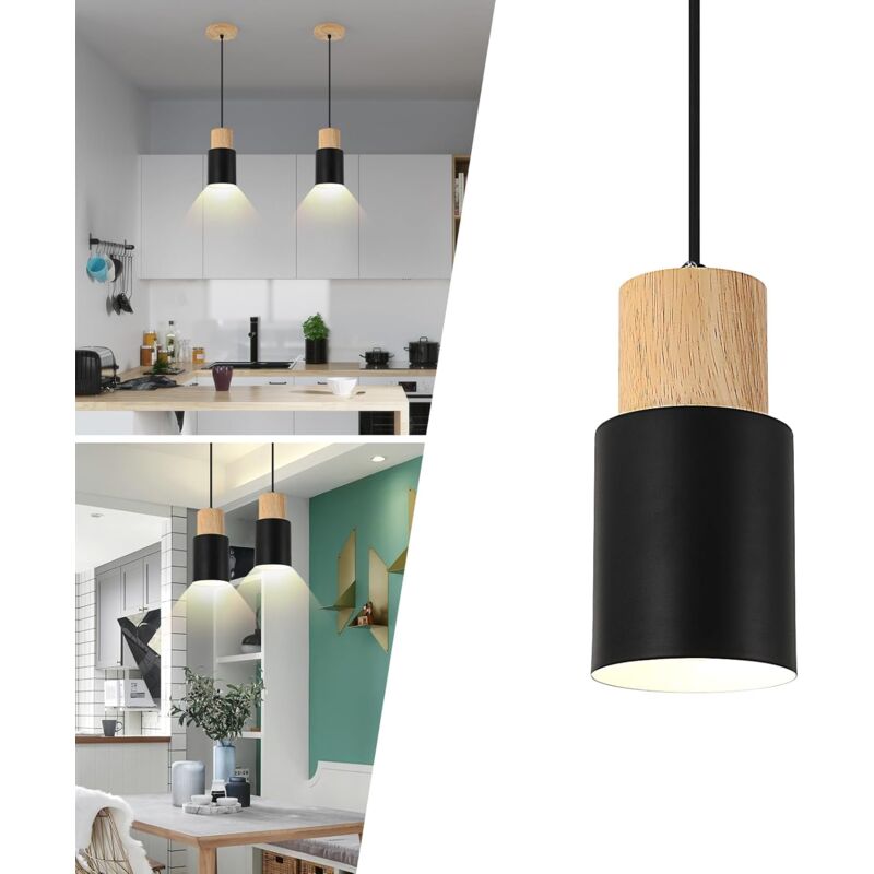 Comely - Suspension Luminaire Vintage, Plafonnier Industriel Réglable E27, Lustre Rétro en Bois pour Cuisine, Salon, Chambre, Restaurant (Ampoule Non