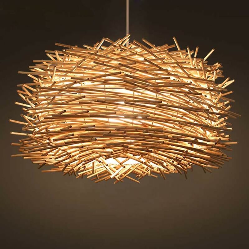 Comely – Lustre en rotin vintage Ø30cm – Abat-jour en forme de nid d'oiseau – Hauteur réglable – Compatible ampoules E27 – Installation facile