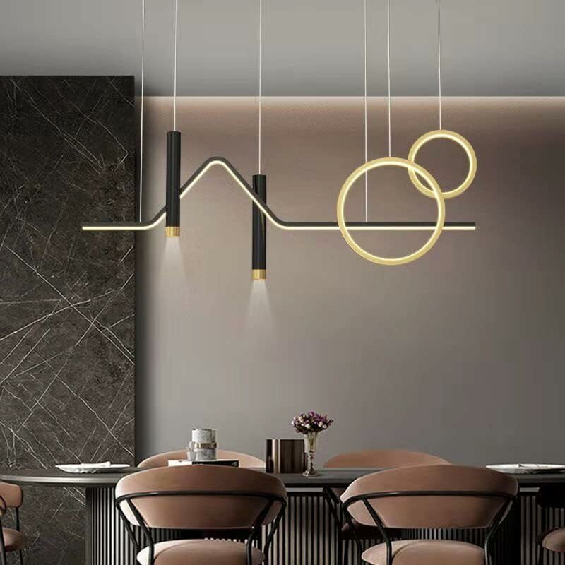 Comely - Suspension moderne led double ronde avec spot en aluminium, 45W onde linéaire, noir or dimmable avec télécommande, 220V, pour hôtel bureau