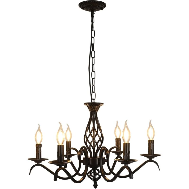 COMELY Suspension Rétro Design à 6 Bras, Noire, Douilles E14 (Ampoules Non Incluses), Pour Salle à Manger, Cuisine, Bar, Ambiance Vintage et