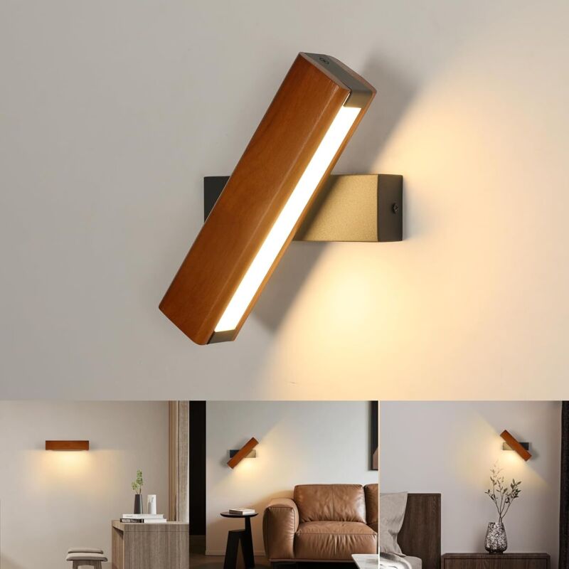 Image of Comely Walnut Wood Rectangular Wall Light&hellip;