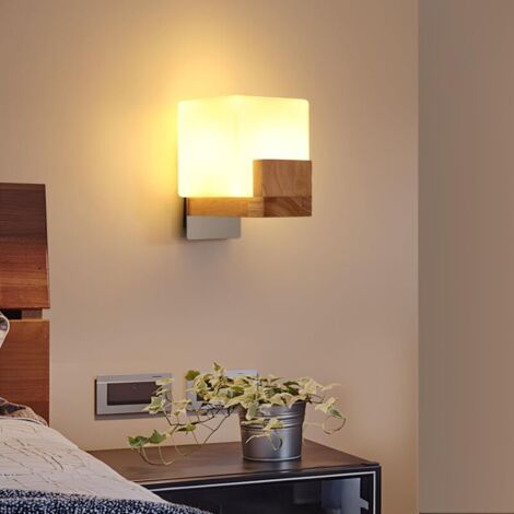 COMELY Wandleuchte Holz für den Innenbereich, moderne dimmbare G9-Wandlampe aus Glas, kreative quadratische Wandleuchte für den Innenbereich, 3000 K/4500 K/6500 K für Schlafzimmer, Wohnzimmer, Flur, T