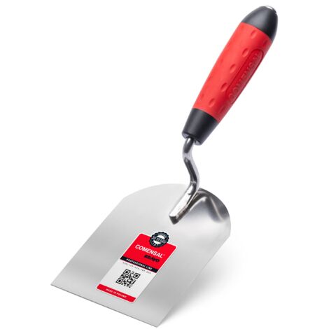 COMENSAL® Cazzuola a punta quadra 100mm - Cazzuola in Acciaio Inox - Cazzuola da muratore - Cazzuola in Acciaio Inossidabile - Cazzuola con manico in gomma - Spatola per Stucco - Made in EU