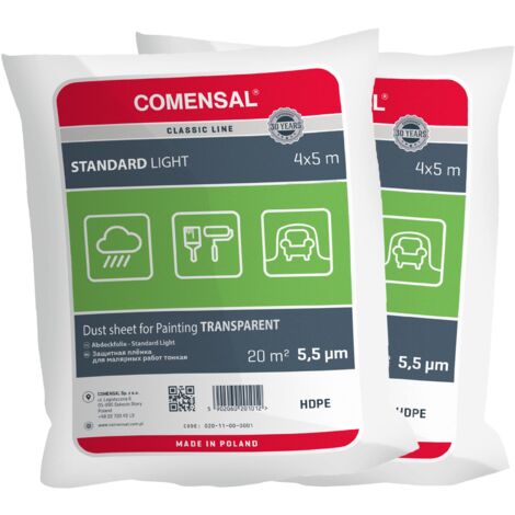 COMENSAL® Set da 2 Teli per Imbiancare 5,5 μm - Telo Protettivo per Pittura - Pellicola di mascheratura - Teli Plastica per Coprire Telo - Made in EU - 4x5m
