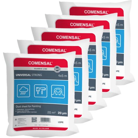 COMENSAL® Set da 5 Teli per Imbiancare 20 μm - Telo Protettivo per Pittura - Pellicola di mascheratura - Teli Plastica per Coprire Telo - Made in EU - 4x5m