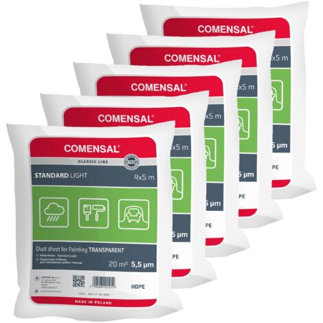 COMENSAL® Set da 5 Teli per Imbiancare 5,5 μm - Telo Protettivo per Pittura - Pellicola di mascheratura - Teli Plastica per Coprire Telo - Made in EU - 4x5m