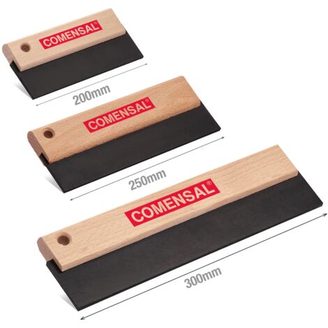 COMENSAL® Spatola di gomma 200 mm 250 mm 300 mm - Spatola per fuga - Spatola per fughe raschietto per piastrelle in gomma - Manico in legno - Made in EU