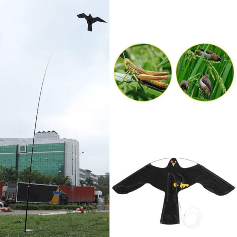 Cometa ahuyentadora de aves extensible con mástil telescópico de 5 m – bandera disuasoria con silueta de halcón