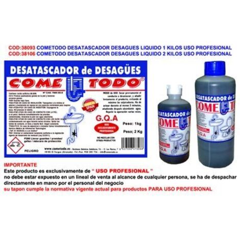 cometodo desatascador desagues liquido 1 kilos uso profesional (caja 6 unidades)