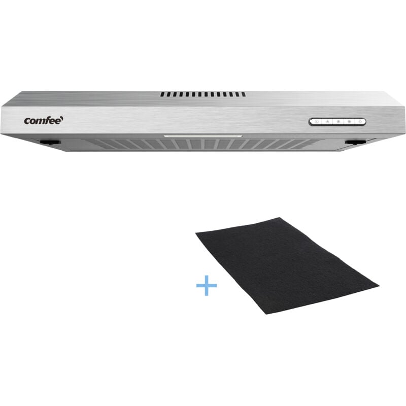 Hotte Aspirante Casquette Visière- 60cm-3 Vitesses-Évacuation et Recyclage-LED Lampe-Filtre En Coton Argent En Inox - Comfee