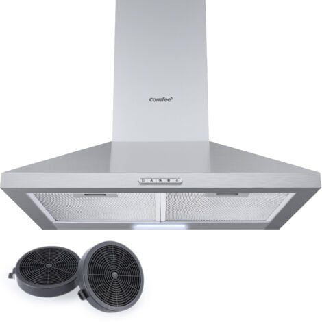 Comfee Hotte Aspirante Hotte De Cuisine 60cm-3 Vitesse- 2 Filtres à Charbon- Recyclage ou Evacuation-LED lampe-En Inox