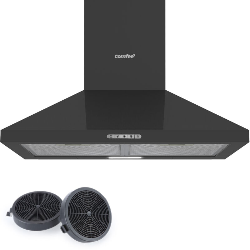 Comfee - Hotte Aspirante Hotte De Cuisine 60cm-3 Vitesses- 2 Filtres à Charbon- Recyclage ou Évacuation-LED lampe-Noir