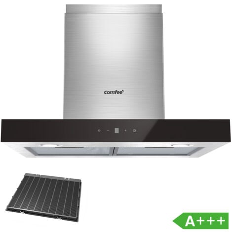 Comfee Hotte Aspirante Tactile 60cm 650 m³/h Classe Énergétique A+++ 4 Vitesse-Agiter-2 Filtres à Charbon 2 Lampes LED Affichage Inox Noir