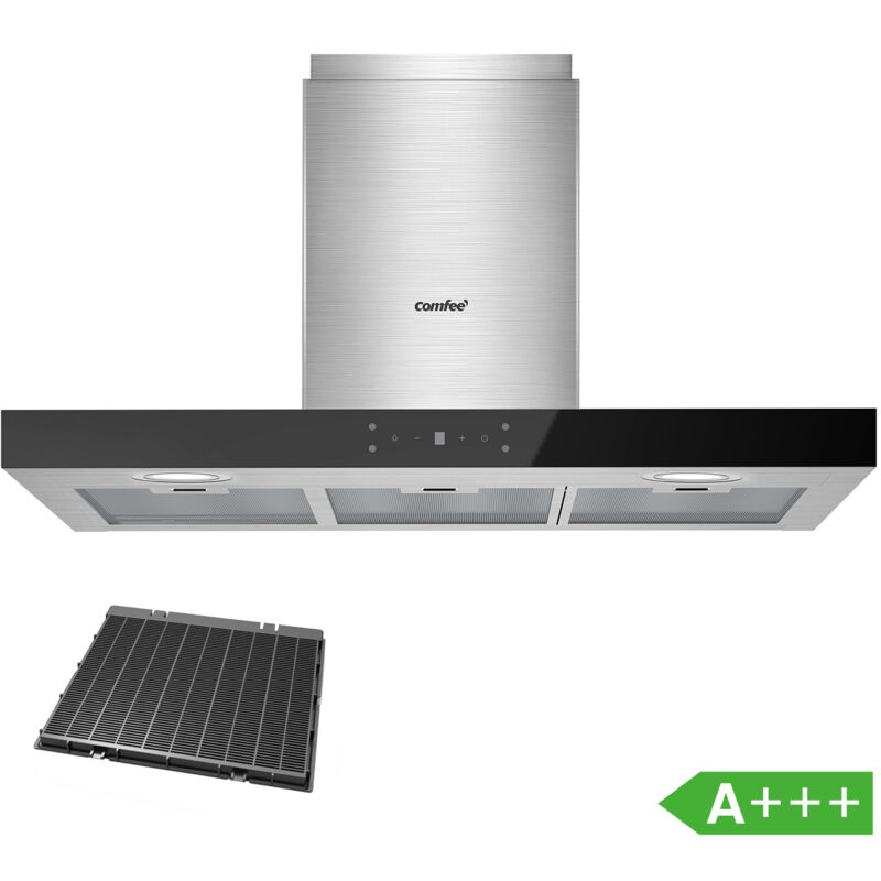 Comfee - Hotte Aspirante Tactile 90cm Classe a+++ 650 m³/h Énergétique 4 Vitesse-Agiter Filtre à Charbon led Affichage En Inox Noir