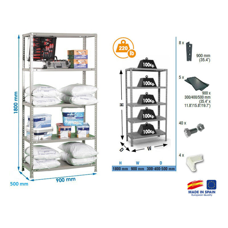 [8425437047787] Etagère Confort 1800x900x500mm Gris foncé Charge 100Kg COMFORT 5/500 Simon Rack