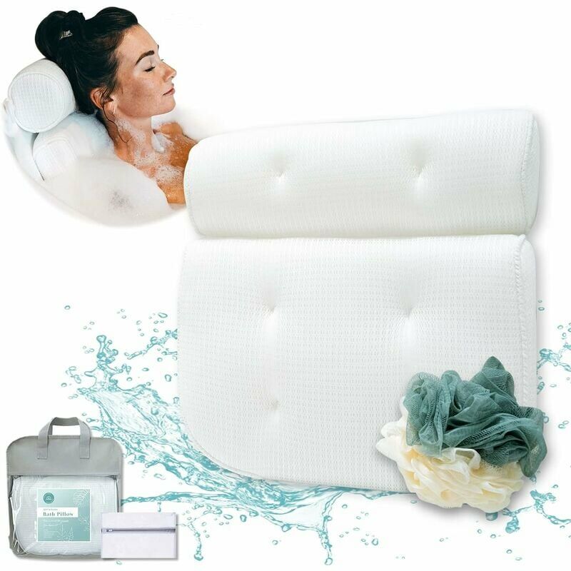 Image of Comfort Tub Bath Pillow Bathtub Pillow Spa Pillow with 4 Non-Slip Suction Cups for Bathtub Neck and Back Support