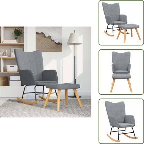 Comfort - vidaXL Poltrona a Dondolo con Poggiapiedi Grigio Chiaro in Tessuto - Gommapiuma