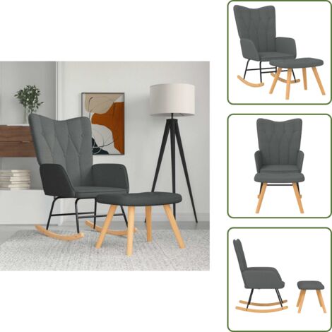 Comfort - vidaXL Poltrona a Dondolo con Poggiapiedi Grigio Scuro in Tessuto - Gommapiuma